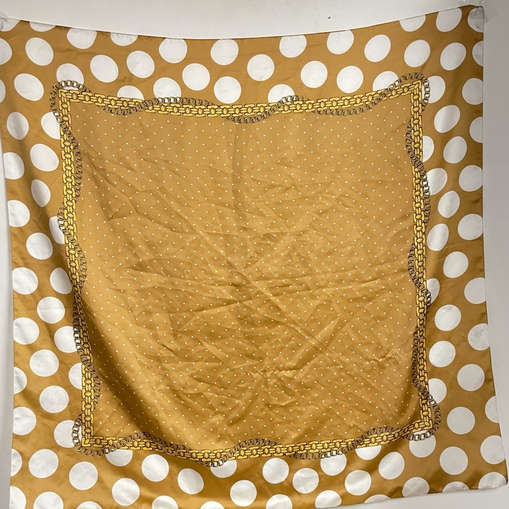 Vintage Italian silky polka dot golden large women’s scarf wrap
